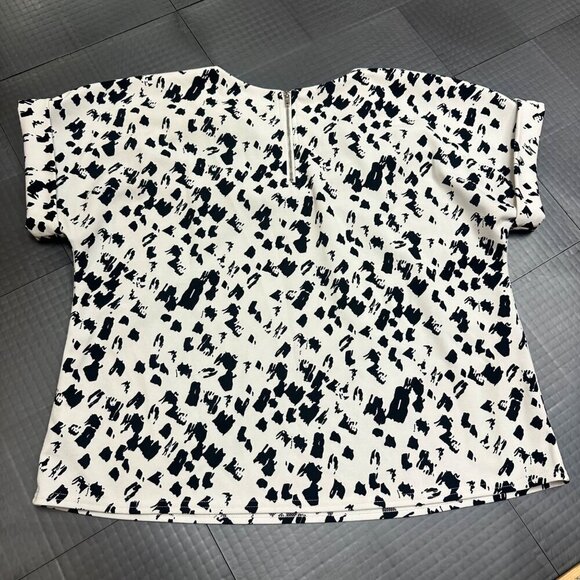 MELLODAY WOMENS SHORT SLEEVE BLOUSE SHIRT BLACK AND WHITE LARGE - Picture 7 of 7